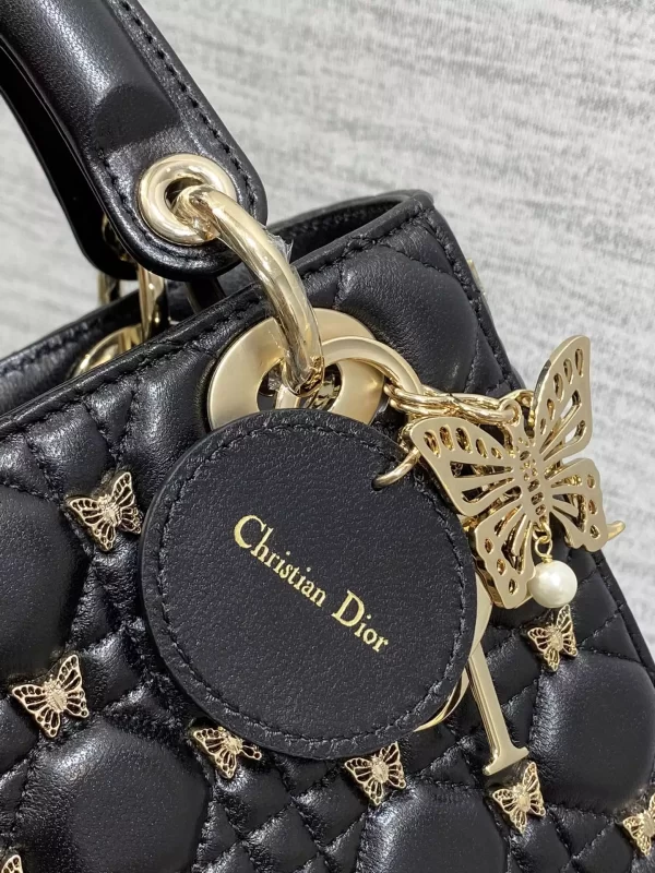 Small Lady Dior Bag Black Cannage Lambskin with Gold-Finish Butterfly Studs