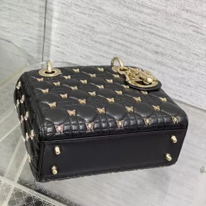 Small Lady Dior Bag Black Cannage Lambskin with Gold-Finish Butterfly Studs