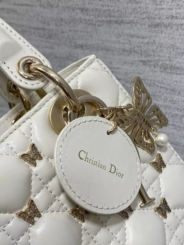 Small Lady Dior Bag White Cannage Lambskin with Gold-Finish Butterfly Studs