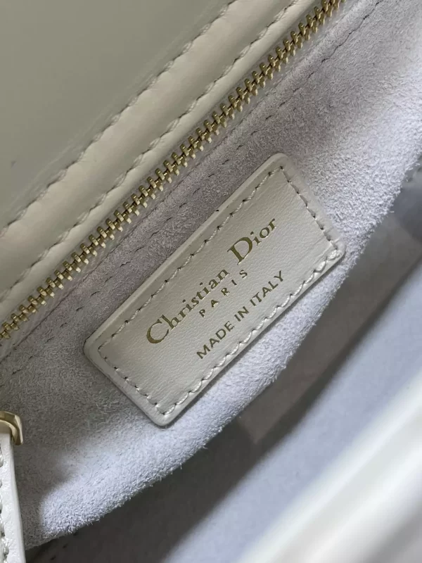 Small Lady Dior Bag White Cannage Lambskin with Gold-Finish Butterfly Studs