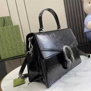 Dionysus Medium Top Handle Bag in Black Patent Leather