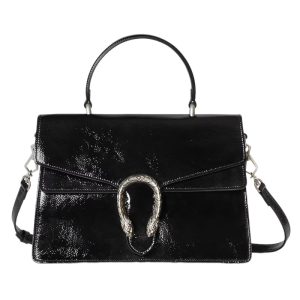 Dionysus Medium Top Handle Bag in Black Patent Leather