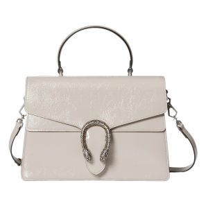 Dionysus Medium Top Handle Bag in Light Grey Patent Leather