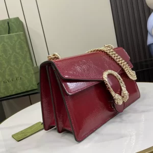 Dionysus Small Shoulder Bag in Rosso Ancora Patent Leather