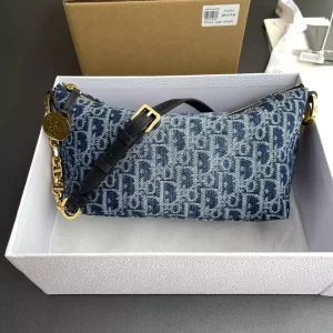 Diorstar Hobo Bag with Chain Blue Denim Dior Oblique Jacquard