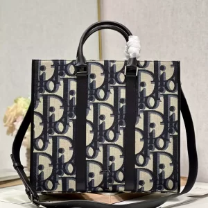 East-West Tote Bag Beige and Black Maxi Dior Oblique Jacquard
