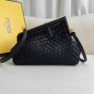 Fendi First Small Black Interlaced Leather Bag