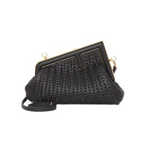 Fendi First Small Black Interlaced Leather Bag