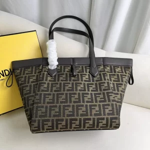 Fendi Origami Medium Brown FF Jacquard Fabric Bag