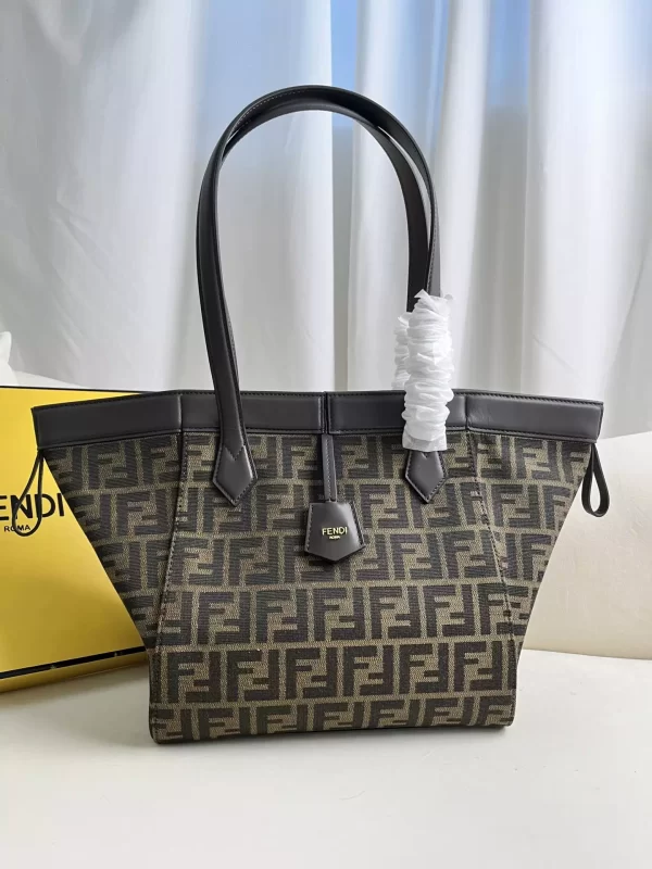 Fendi Origami Medium Brown FF Jacquard Fabric Bag