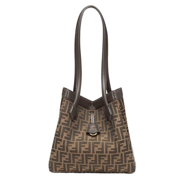 Fendi Origami Medium Brown FF Jacquard Fabric Bag