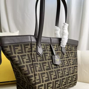 Fendi Origami Medium Brown FF Jacquard Fabric Bag