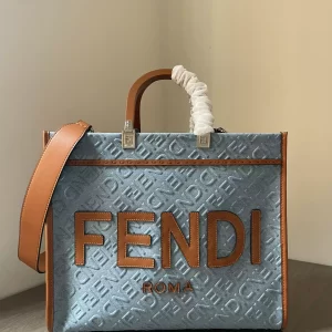 Fendi Sunshine Medium Light Blue Denim Shopper Bag