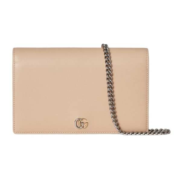 GG Marmont Chain Wallet in Light Beige Leather