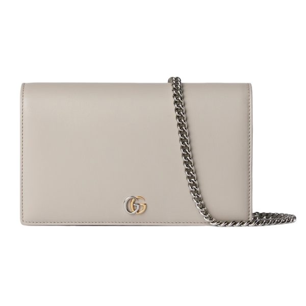 GG Marmont Chain Wallet in Light Grey Leather