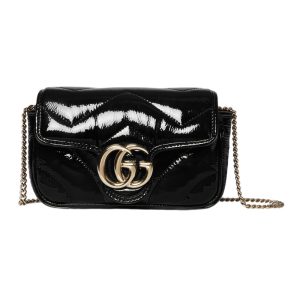 GG Marmont Super Mini Bag Black Quilted Chevron Patent Leather