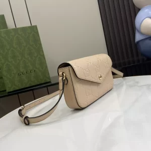 GG Super Mini Shoulder Bag in Light Beige Leather