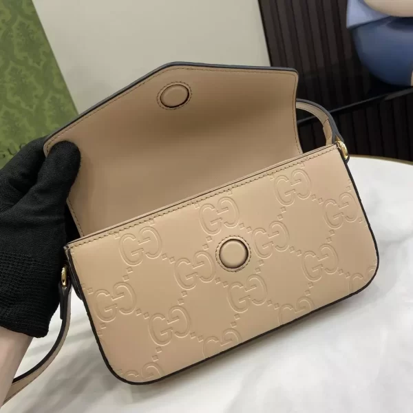 GG Super Mini Shoulder Bag in Light Beige Leather