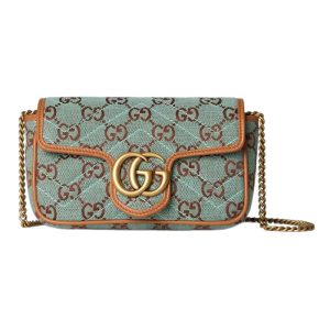 GG Super Mini Shoulder Bag in Pale Blue and Brown Canvas