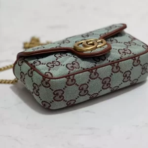 GG Super Mini Shoulder Bag in Pale Blue and Brown Canvas