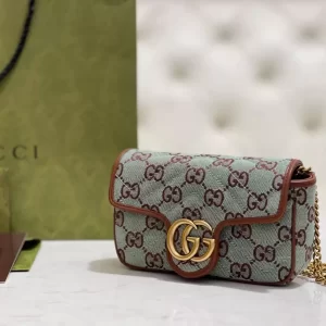 GG Super Mini Shoulder Bag in Pale Blue and Brown Canvas