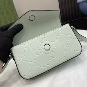 GG Super Mini Shoulder Bag in Pale Green Leather