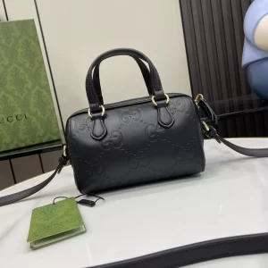 GG Super Mini Top Handle Bag in Black GG Leather