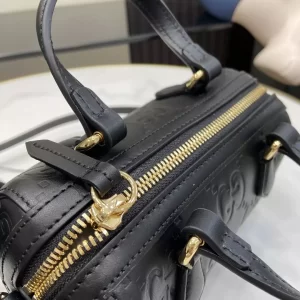 GG Super Mini Top Handle Bag in Black GG Leather