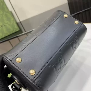 GG Super Mini Top Handle Bag in Black GG Leather