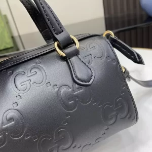 GG Super Mini Top Handle Bag in Black GG Leather