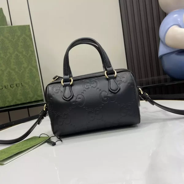 GG Super Mini Top Handle Bag in Black GG Leather