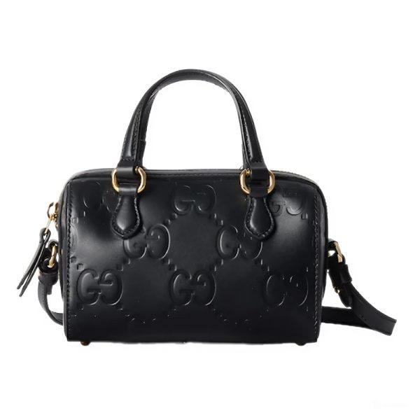 GG Super Mini Top Handle Bag in Black GG Leather