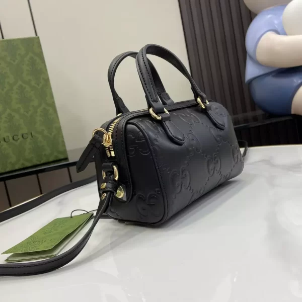 GG Super Mini Top Handle Bag in Black GG Leather