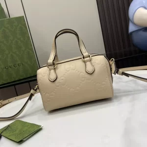 GG Super Mini Top Handle Bag in Light Beige Leather