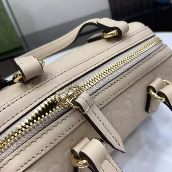 GG Super Mini Top Handle Bag in Light Beige Leather