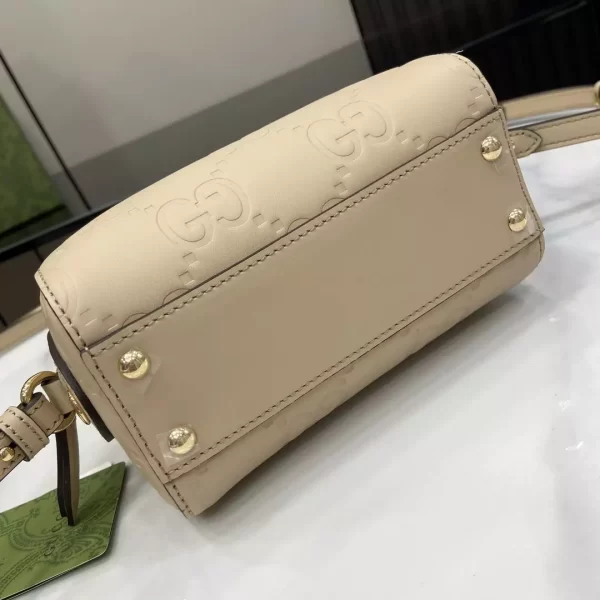 GG Super Mini Top Handle Bag in Light Beige Leather