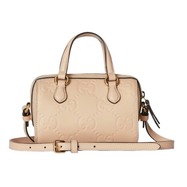 GG Super Mini Top Handle Bag in Light Beige Leather