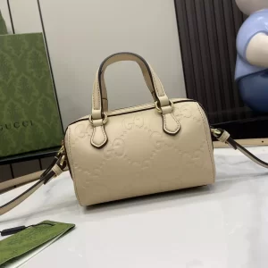 GG Super Mini Top Handle Bag in Light Beige Leather