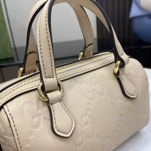 GG Super Mini Top Handle Bag in Light Beige Leather