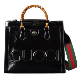 Gucci Diana Medium Tote Bag in Black Patent Leather
