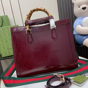 Gucci Diana Medium Tote Bag in Dark Red Patent Leather