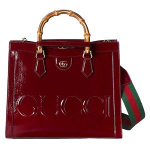 Gucci Diana Medium Tote Bag in Dark Red Patent Leather