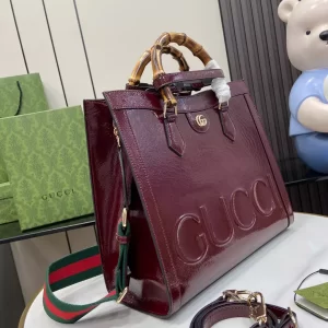 Gucci Diana Medium Tote Bag in Dark Red Patent Leather