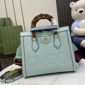Gucci Diana Small Tote Bag Double G Pale Blue Leather