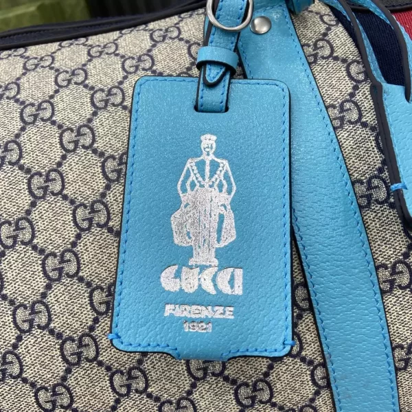 Gucci Savoy Large Duffle Bag in Beige and Blue GG Supreme