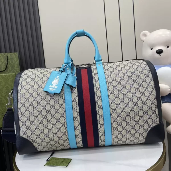 Gucci Savoy Large Duffle Bag in Beige and Blue GG Supreme