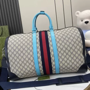 Gucci Savoy Large Duffle Bag in Beige and Blue GG Supreme