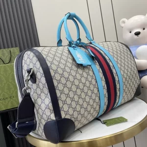 Gucci Savoy Large Duffle Bag in Beige and Blue GG Supreme