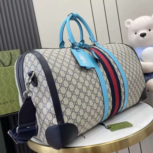 Gucci Savoy Large Duffle Bag in Beige and Blue GG Supreme