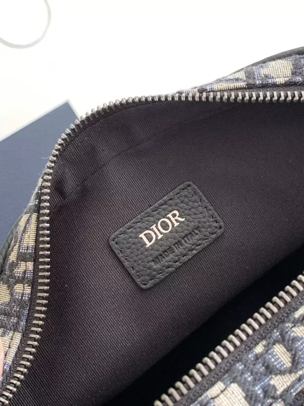 Maxi Safari Bag with Strap Beige and Black Dior Oblique Jacquard with Black Grained Calfskin